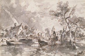 Flatford Oude Molen Cottage aan de Stour door John Constable